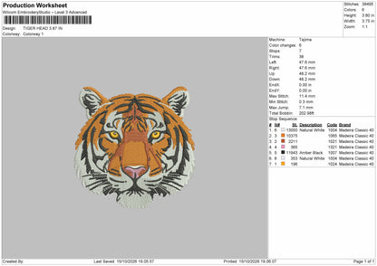 Tiger Head 1510 Embroidery Machine Design File 6 sizes