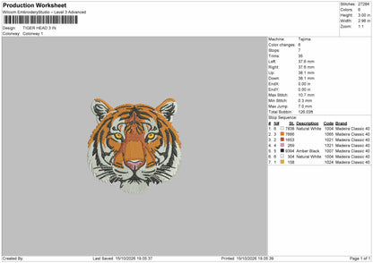Tiger Head 1510 Embroidery Machine Design File 6 sizes