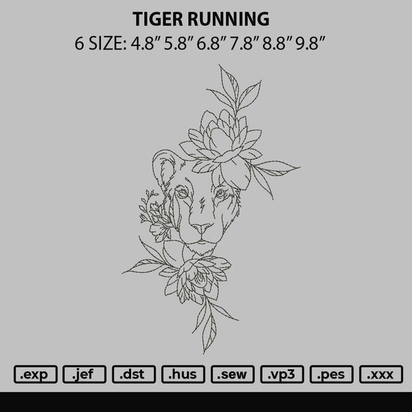 Tiger Running Embroidery File 6 sizes