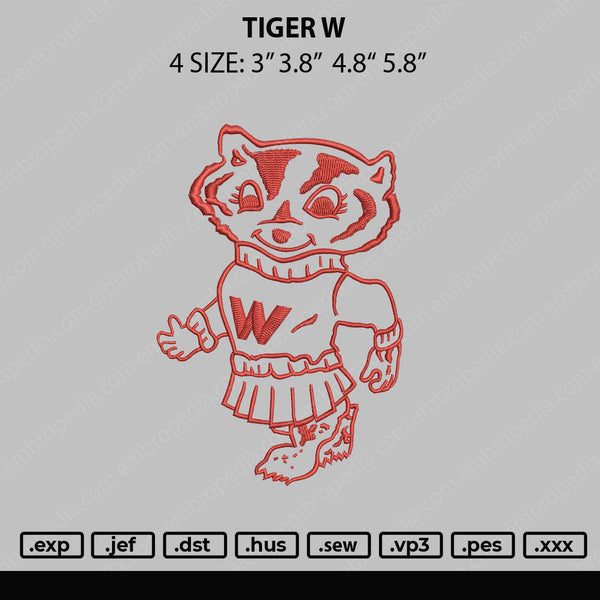 Tiger W Embroidery File 4 size