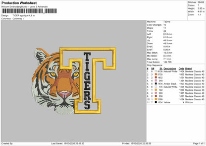 Tiger Applique Embroidery Machine Design File 6 sizes