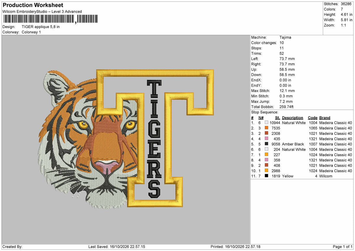 Tiger Applique Embroidery Machine Design File 6 sizes