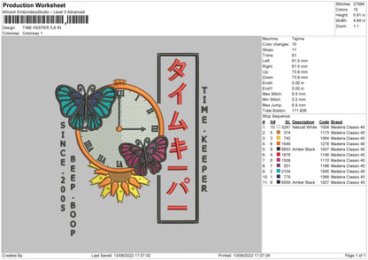 Time Keeper Embroidery File 5 sizes