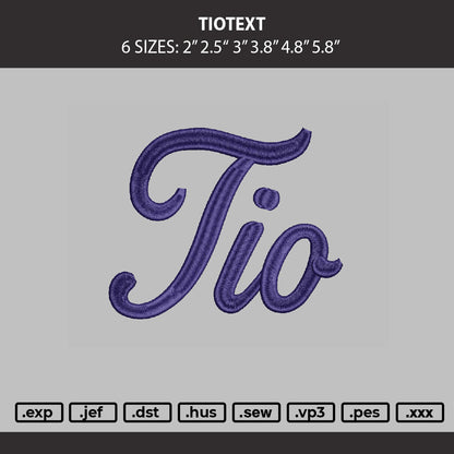 Tiotext Embroidery Machine Design File 6 sizes