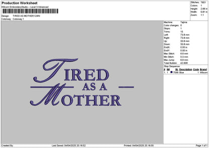 Tiredtext 01 Embroidery File 6 sizes