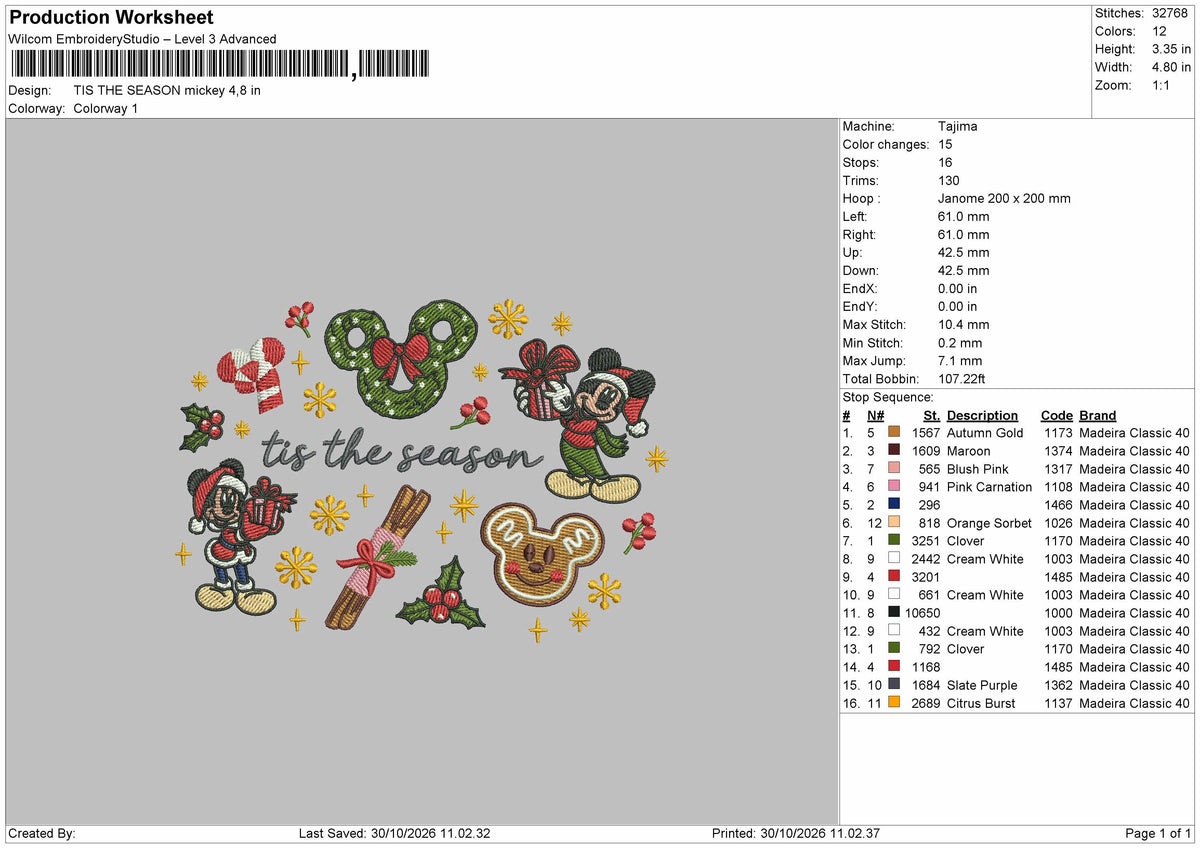 Mickey 3110 Embroidery Machine Design File 6 sizes
