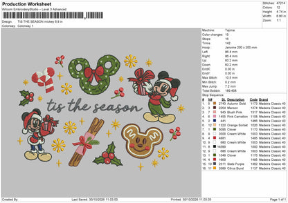 Mickey 3110 Embroidery Machine Design File 6 sizes