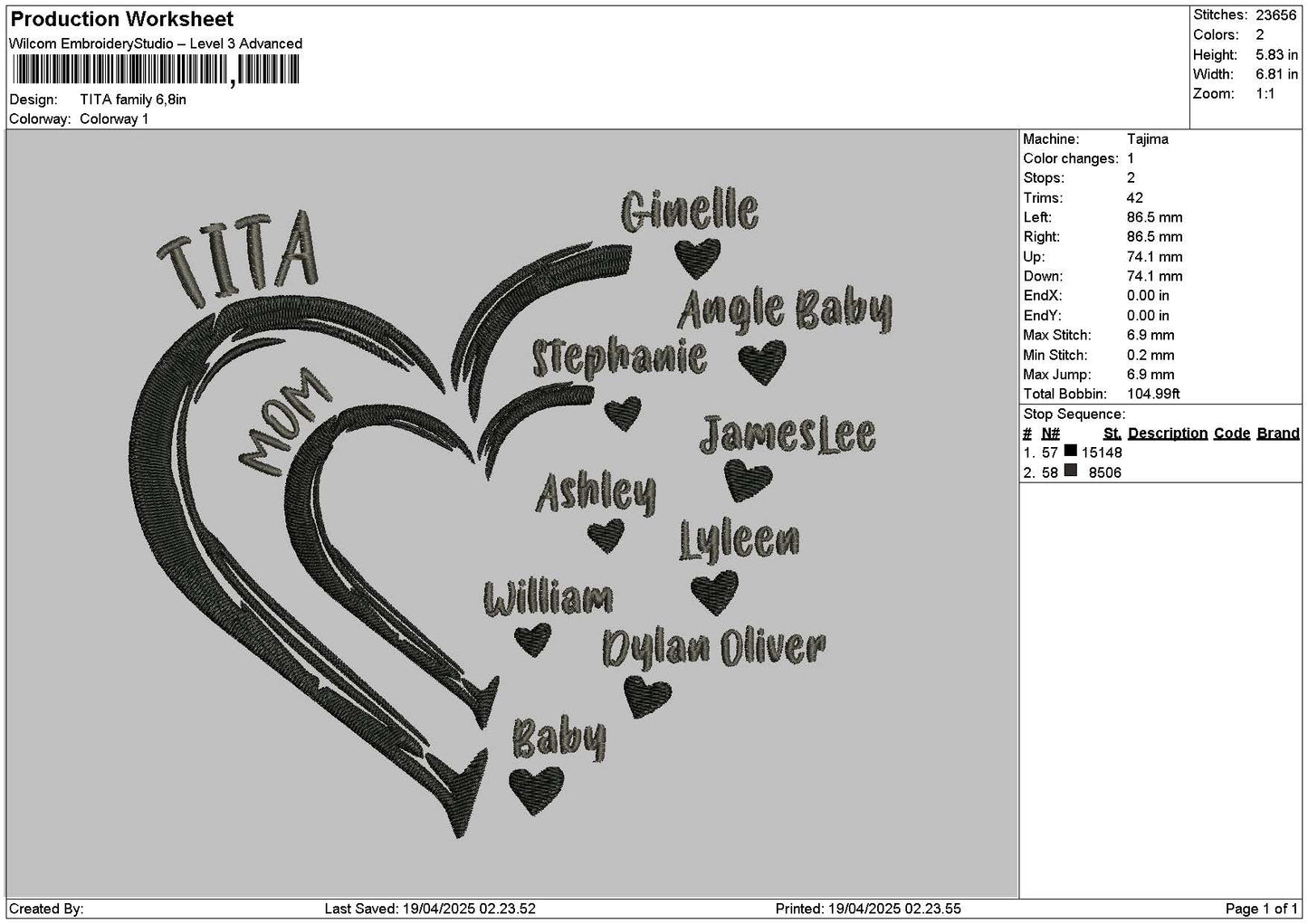 Titatext Embroidery File 6 sizes