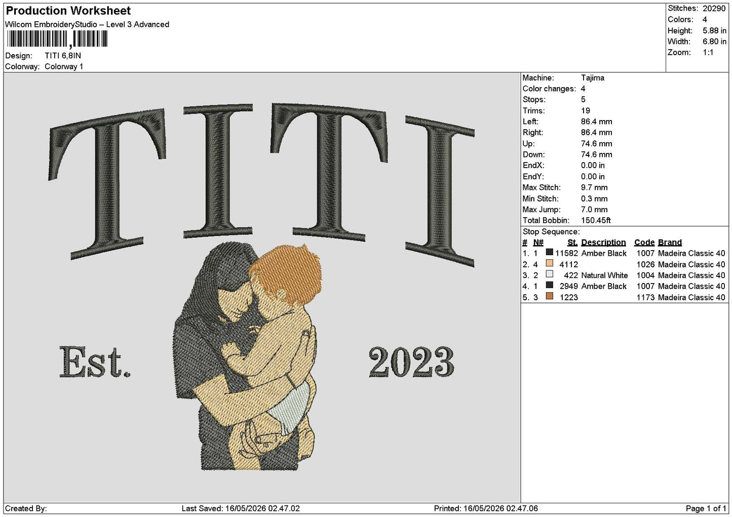 Titi Photoflat Embroidery File 6 sizes