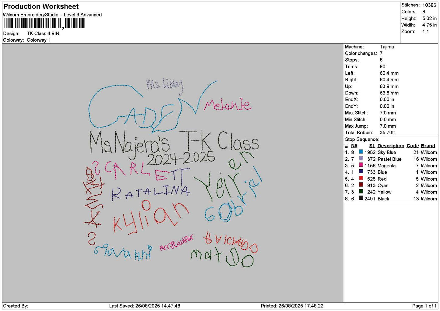 Tkclass Text Embroidery File 6 sizes