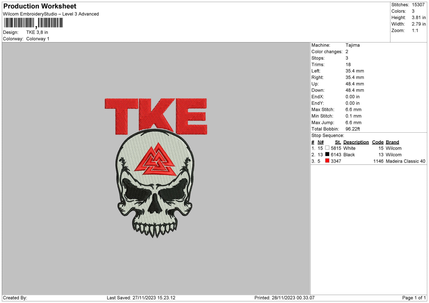 Tke V2 Embroidery File 6 sizes