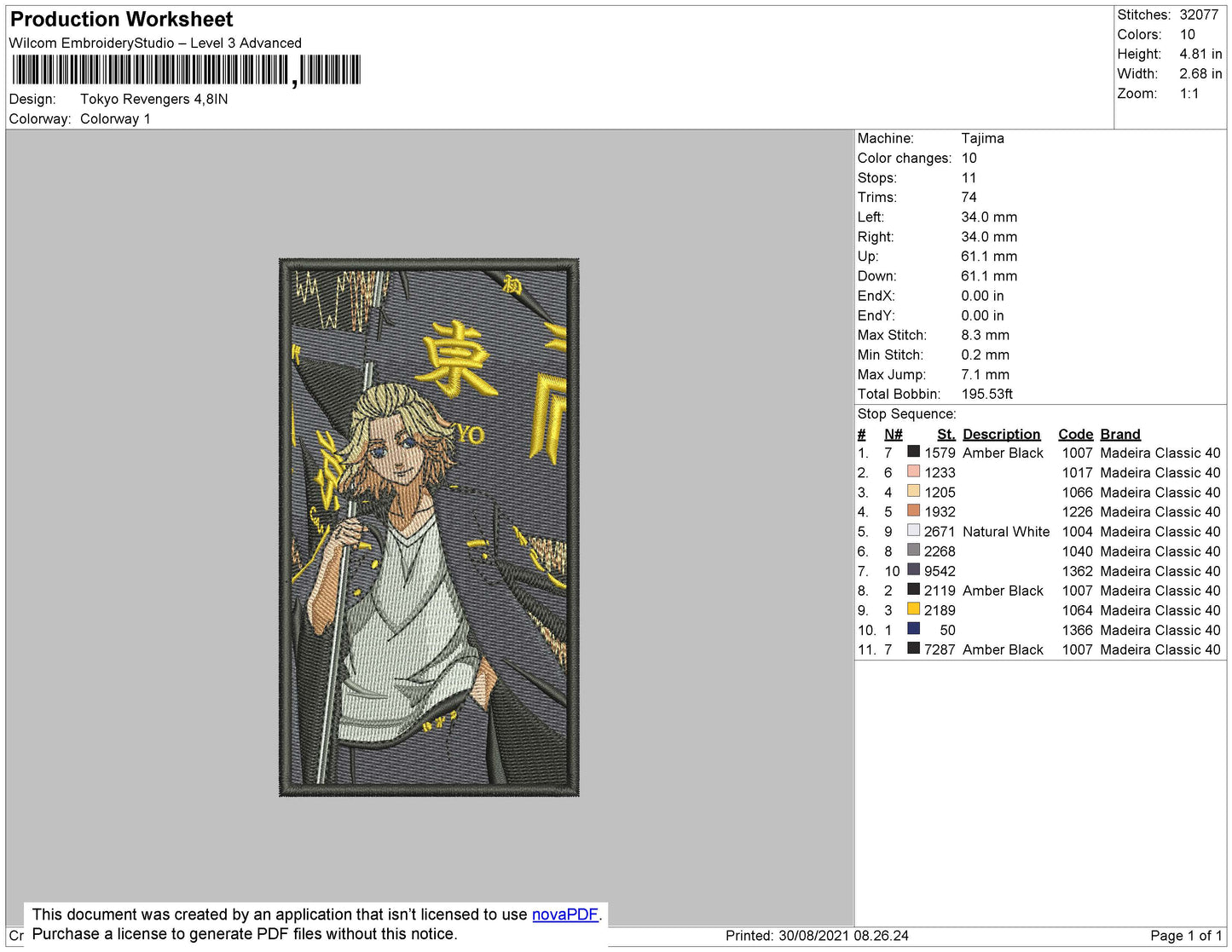 Tokyo Revengers 002 Embroidery File 4 size