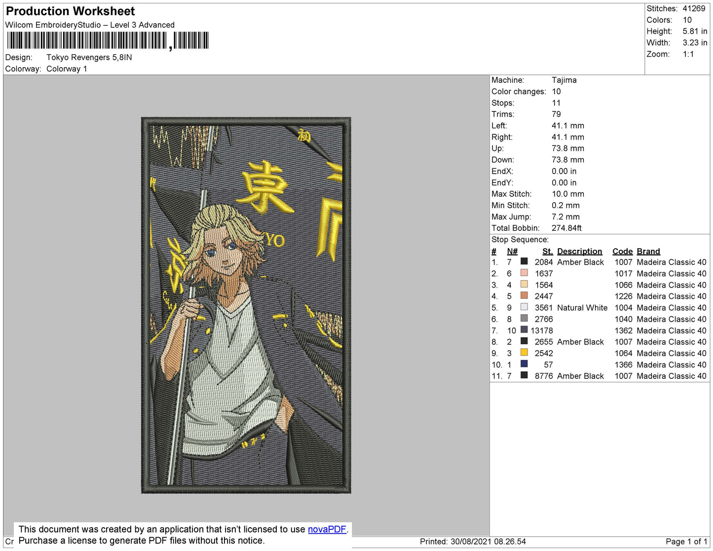 Tokyo Revengers 002 Embroidery File 4 size