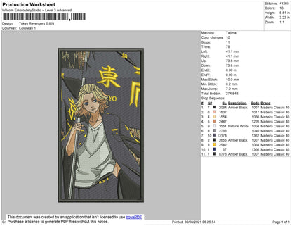 Tokyo Revengers 002 Embroidery File 4 size