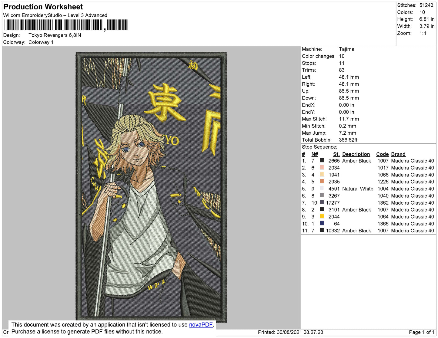 Tokyo Revengers 002 Embroidery File 4 size