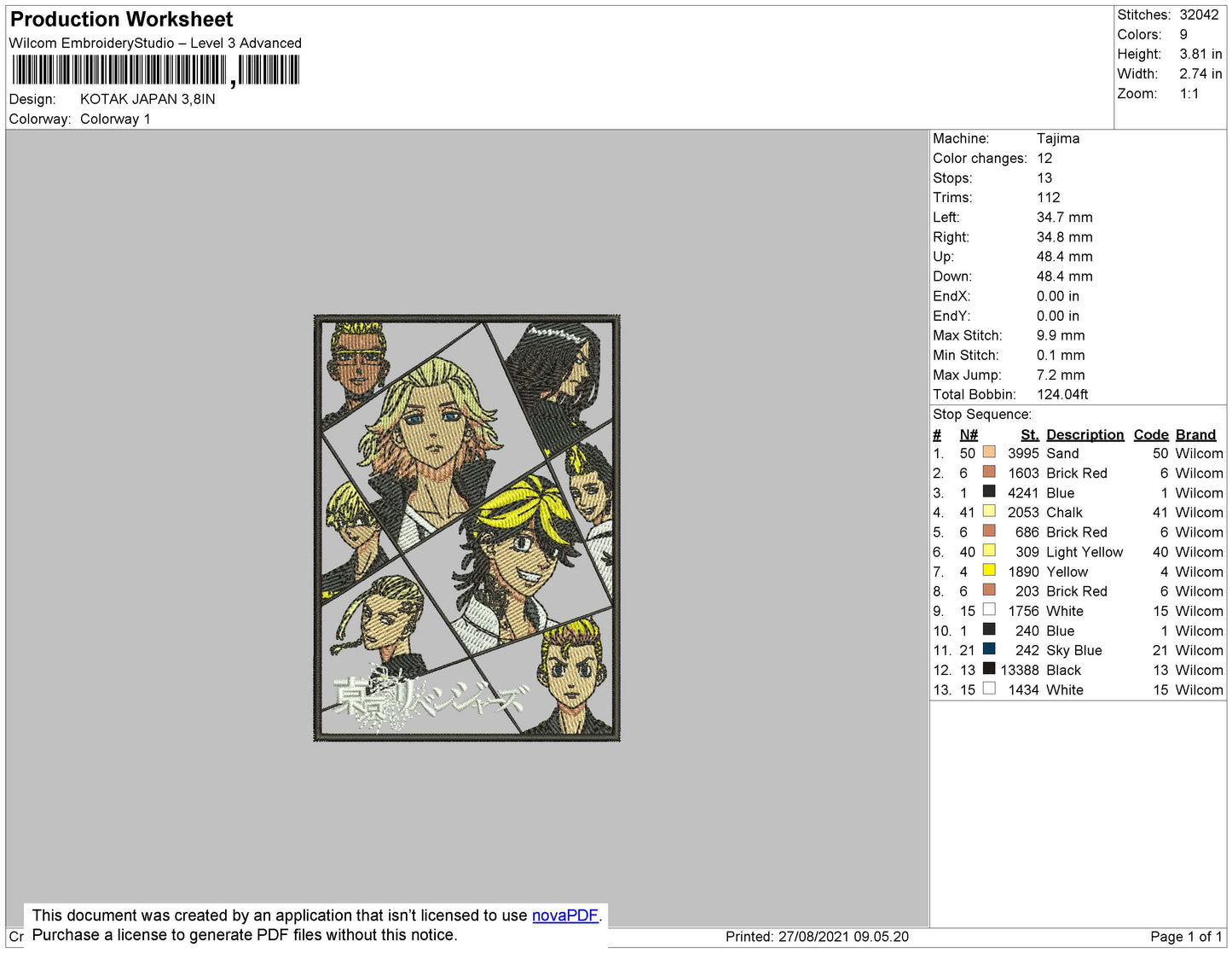 Tokyo Revengers Embroidery File 4 size
