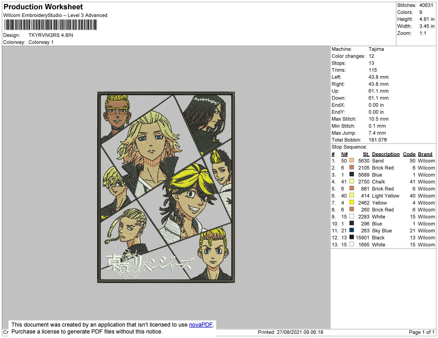 Tokyo Revengers Embroidery File 4 size