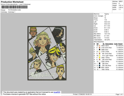 Tokyo Revengers Embroidery File 4 size
