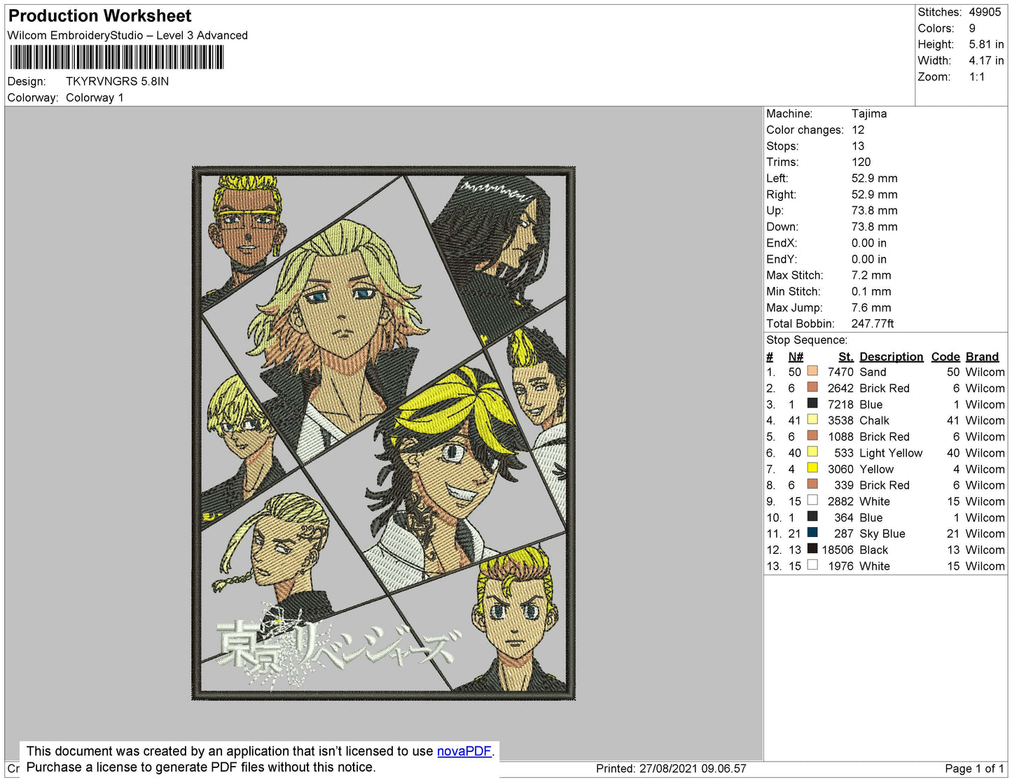 Tokyo Revengers Embroidery File 4 size