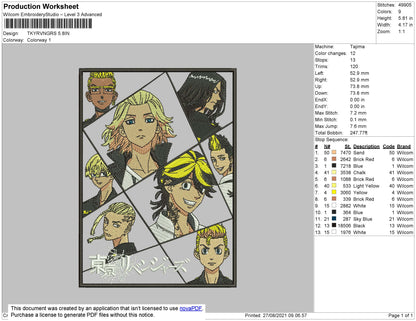 Tokyo Revengers Embroidery File 4 size