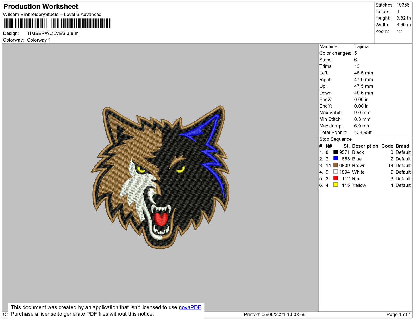 Timberwolves Embroidery File 5 size