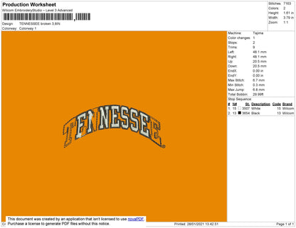 Tennessee Embroidery File 10 size