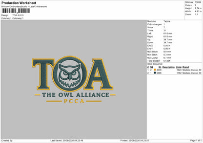 Toa Text Embroidery Machine Design File 6 sizes