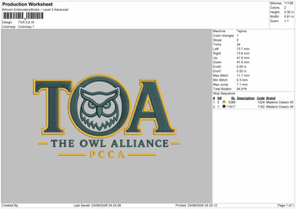 Toa Text Embroidery Machine Design File 6 sizes