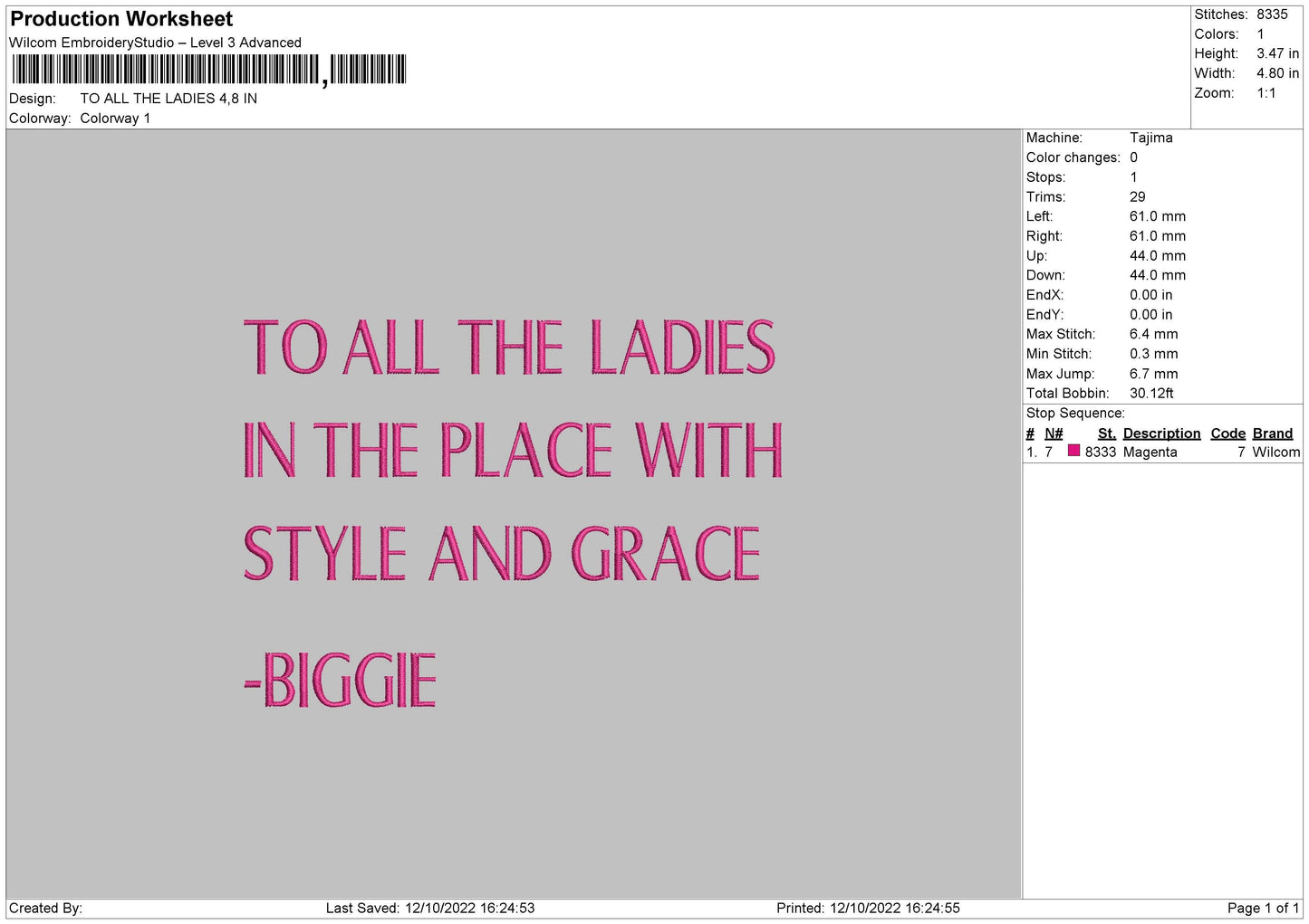 To All The Ladies Embroidery File 6 sizes