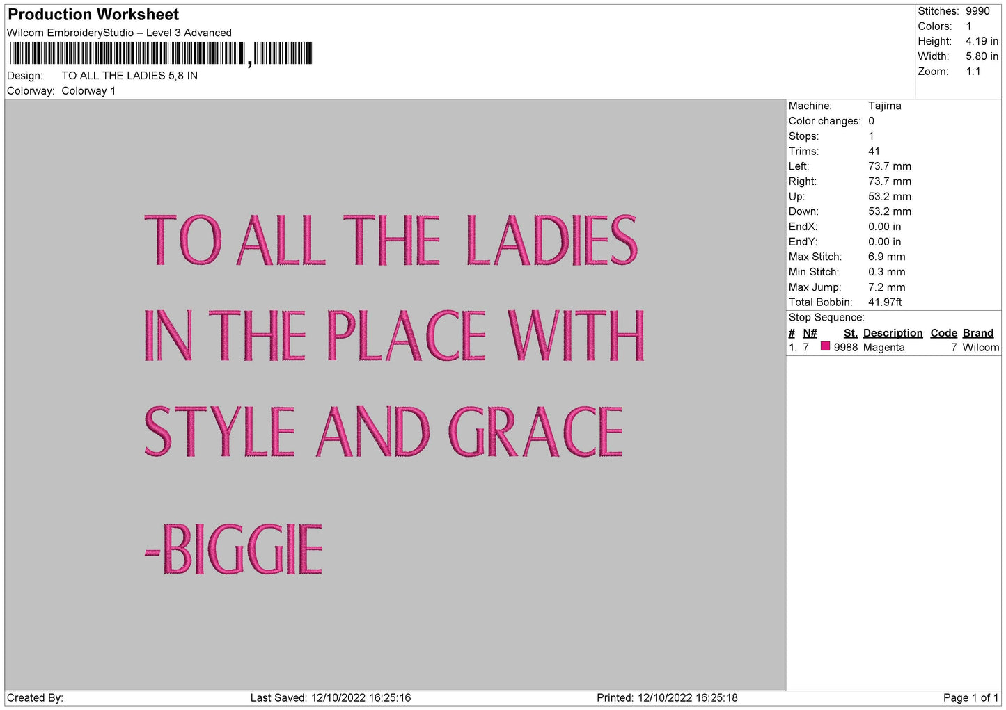 To All The Ladies Embroidery File 6 sizes
