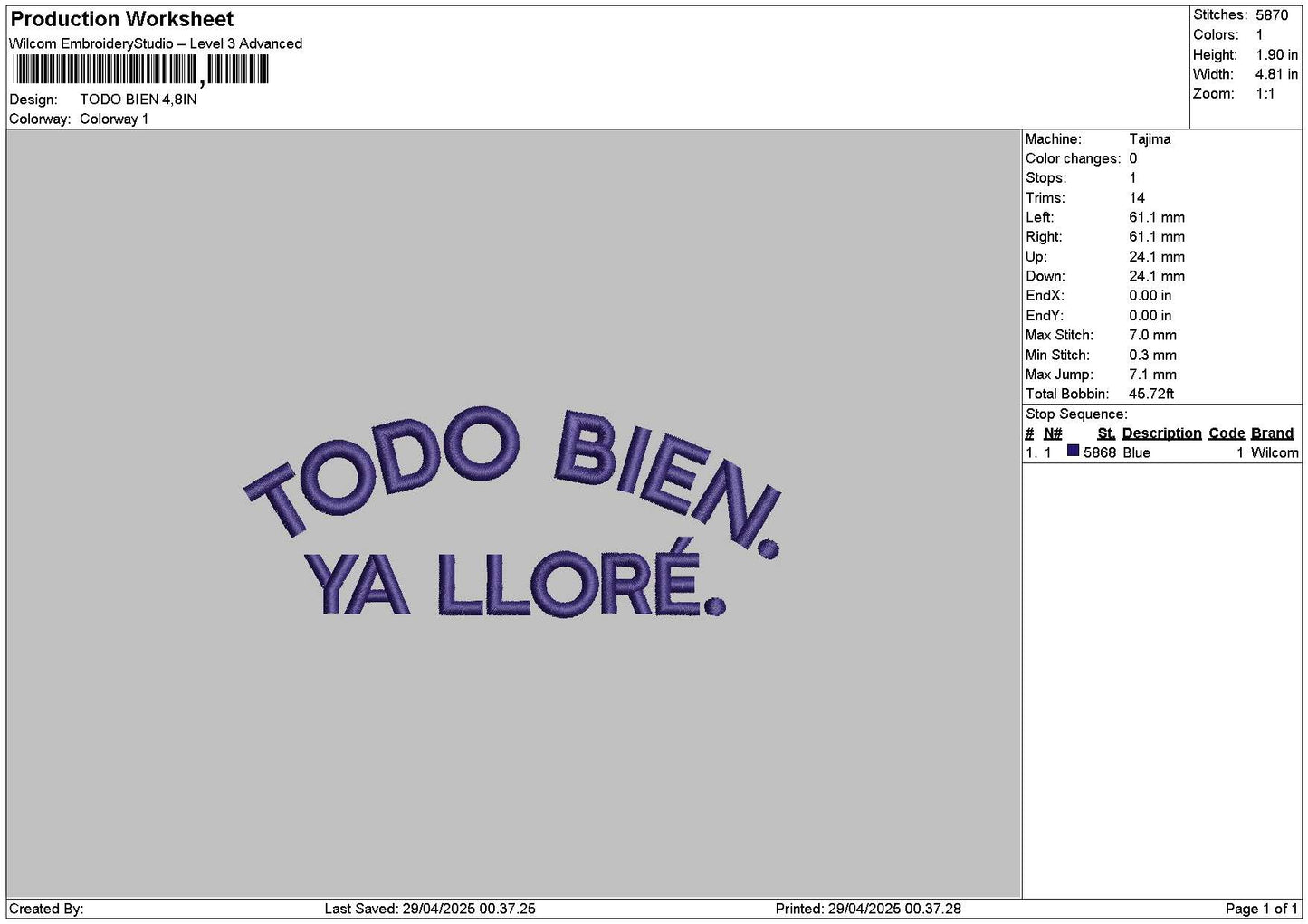 Todotext Embroidery File 6 sizes