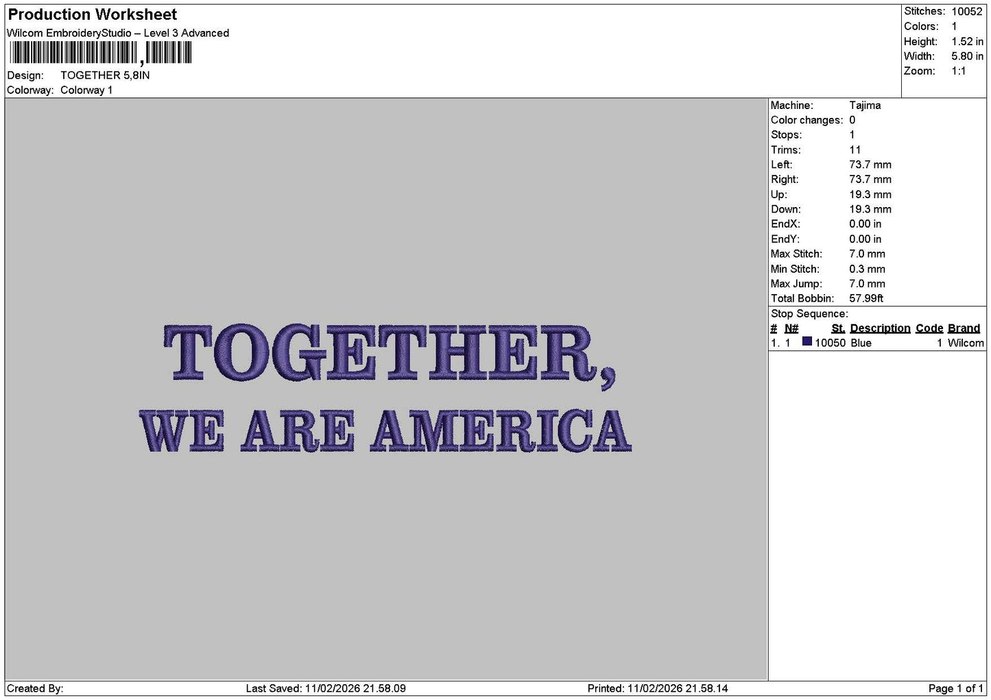 Togethertext 1102 Embroidery File 6 sizes