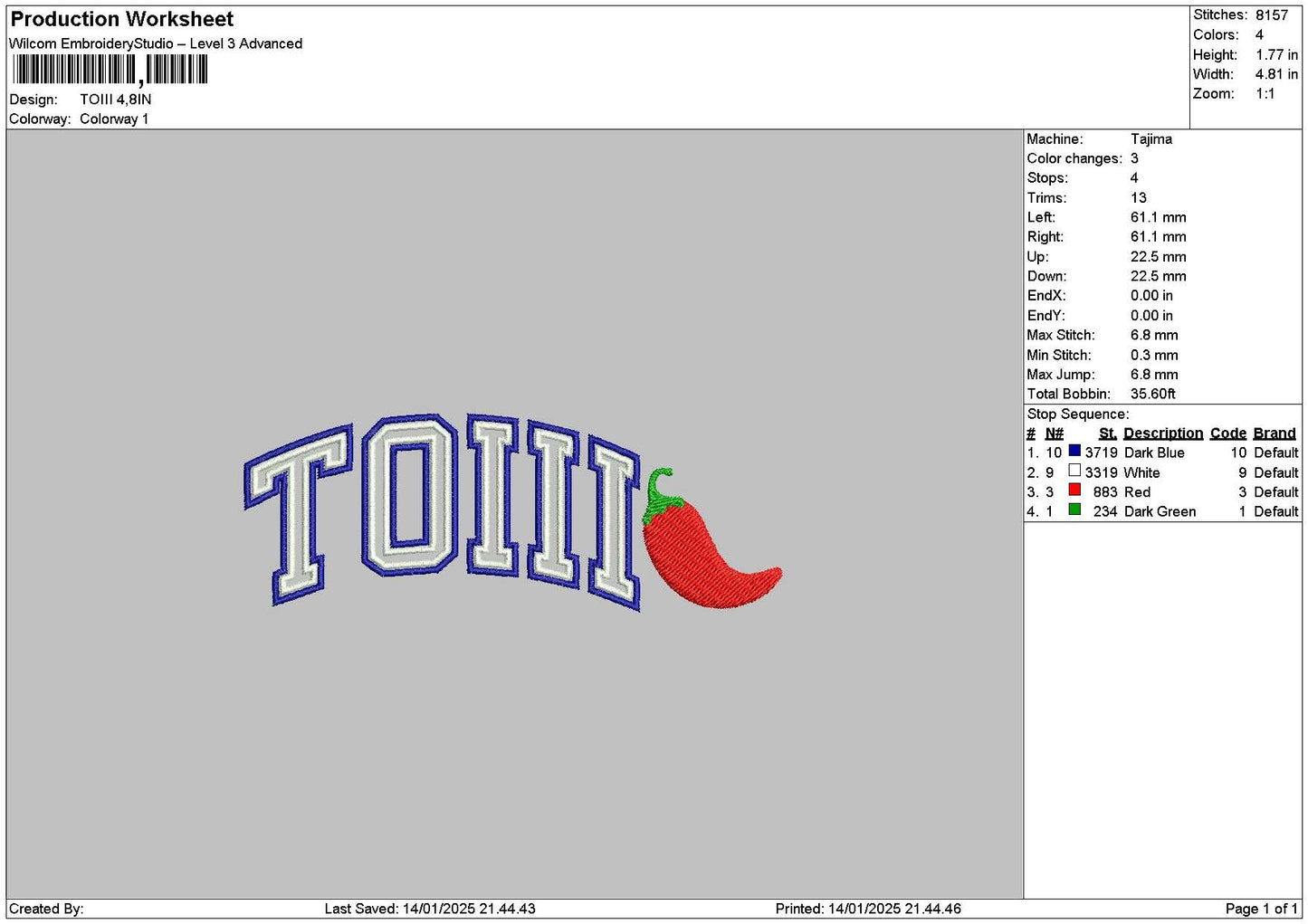 Toiii Papper Embroidery File 6 sizes