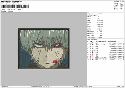 Tokyo Ghoul Embroidery File 4 Size