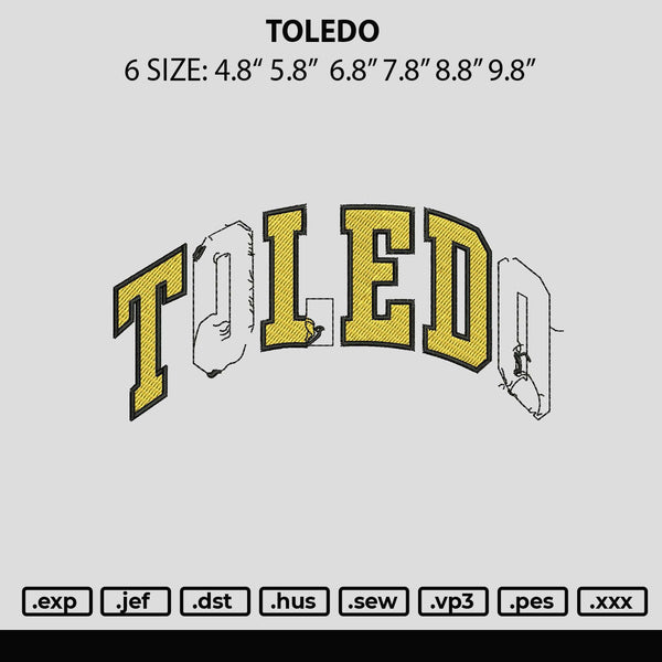 Toledo Embroidery File 6 sizes