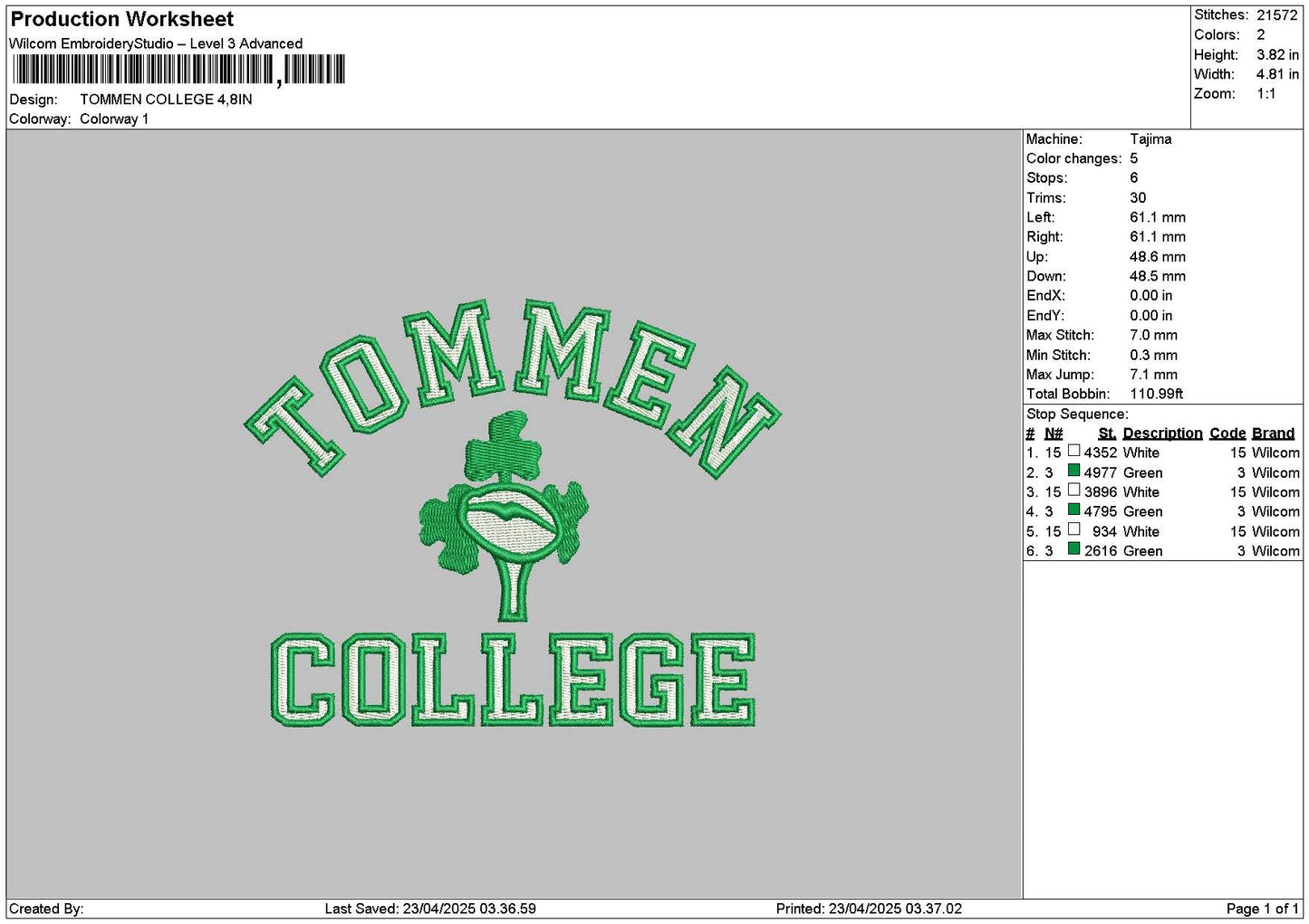 Tommentext Embroidery File 6 sizes