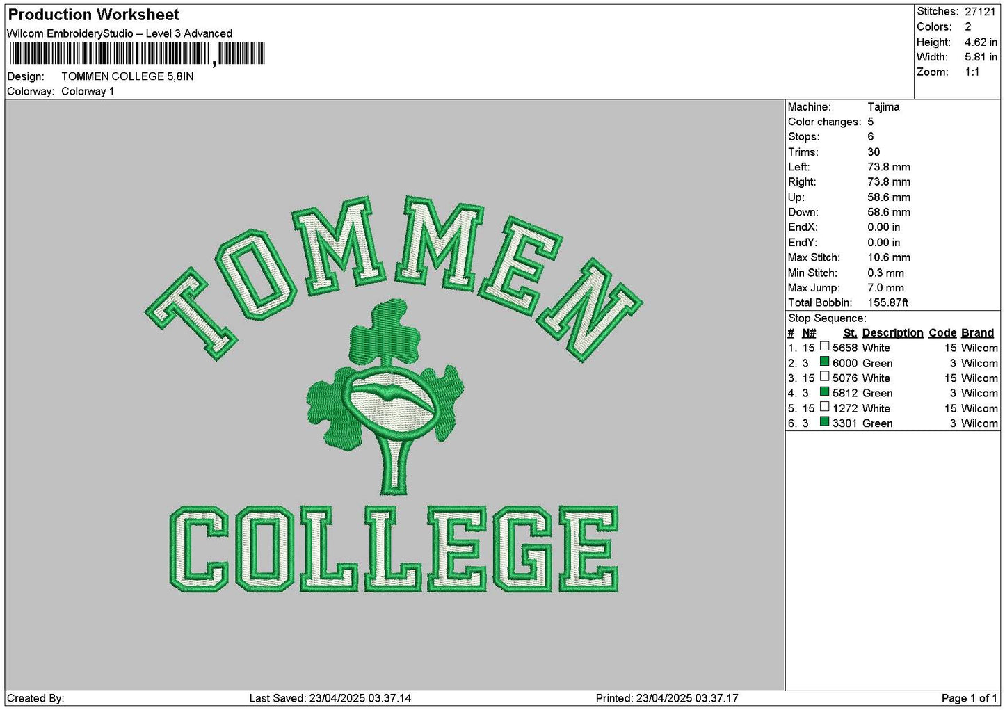 Tommentext Embroidery File 6 sizes