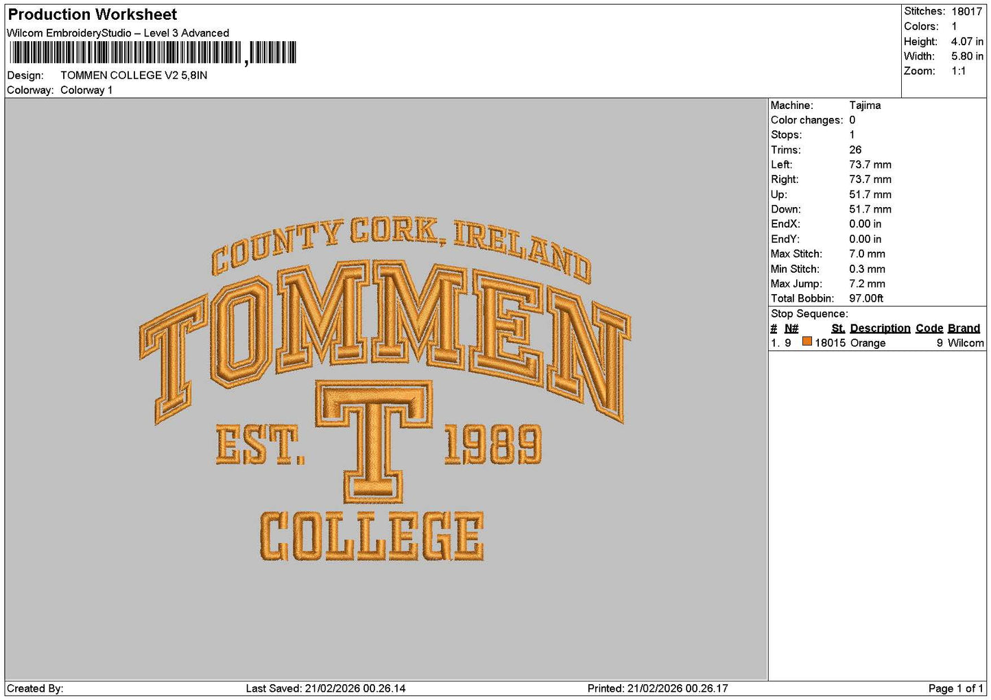 Tommentext V2 Embroidery File 6 sizes