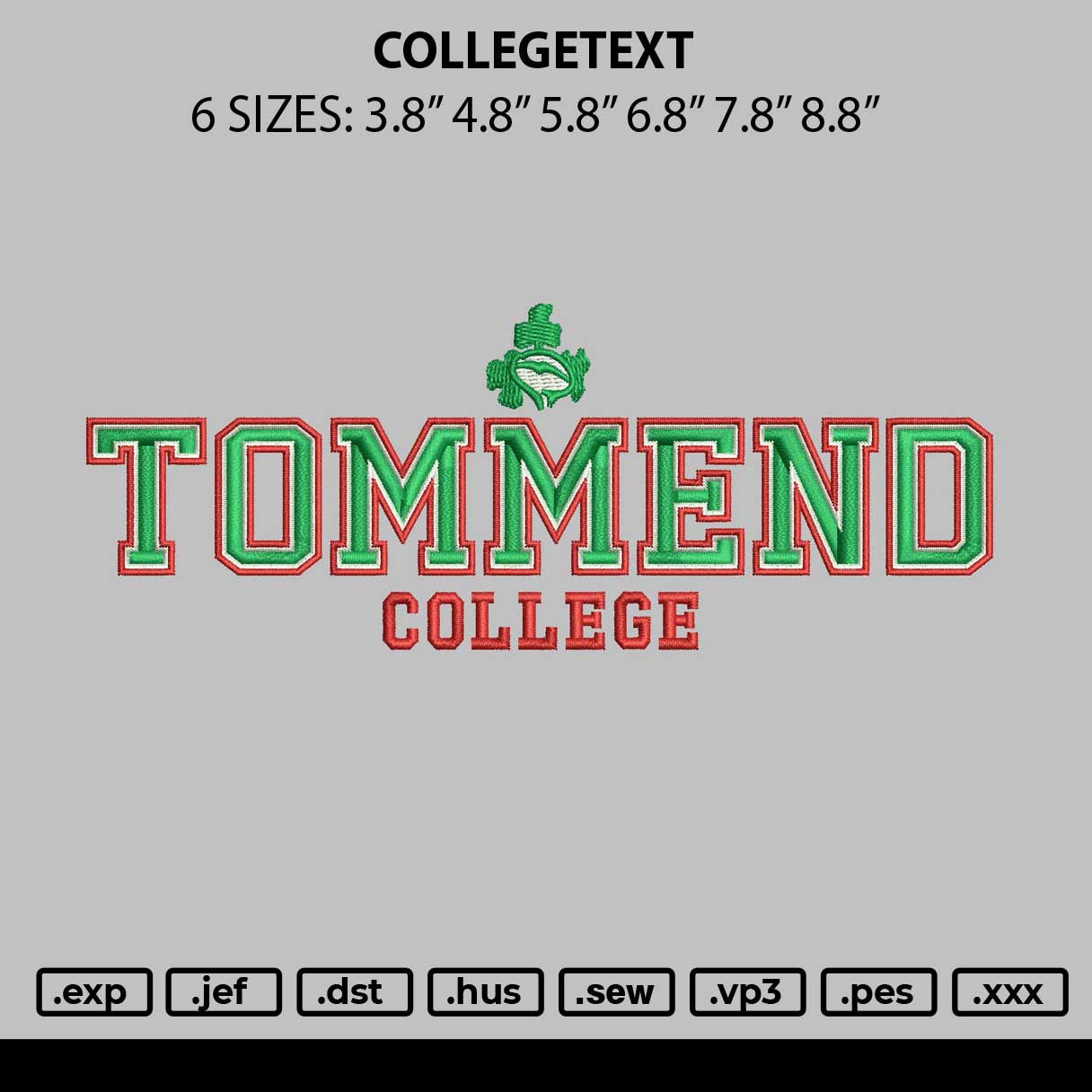 Collegetext 1909 Embroidery File 6 sizes