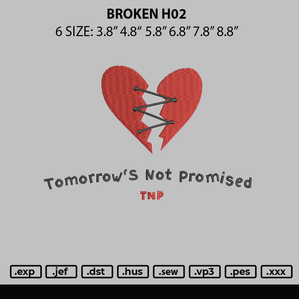 Broken H02 Embroidery File 6 sizes