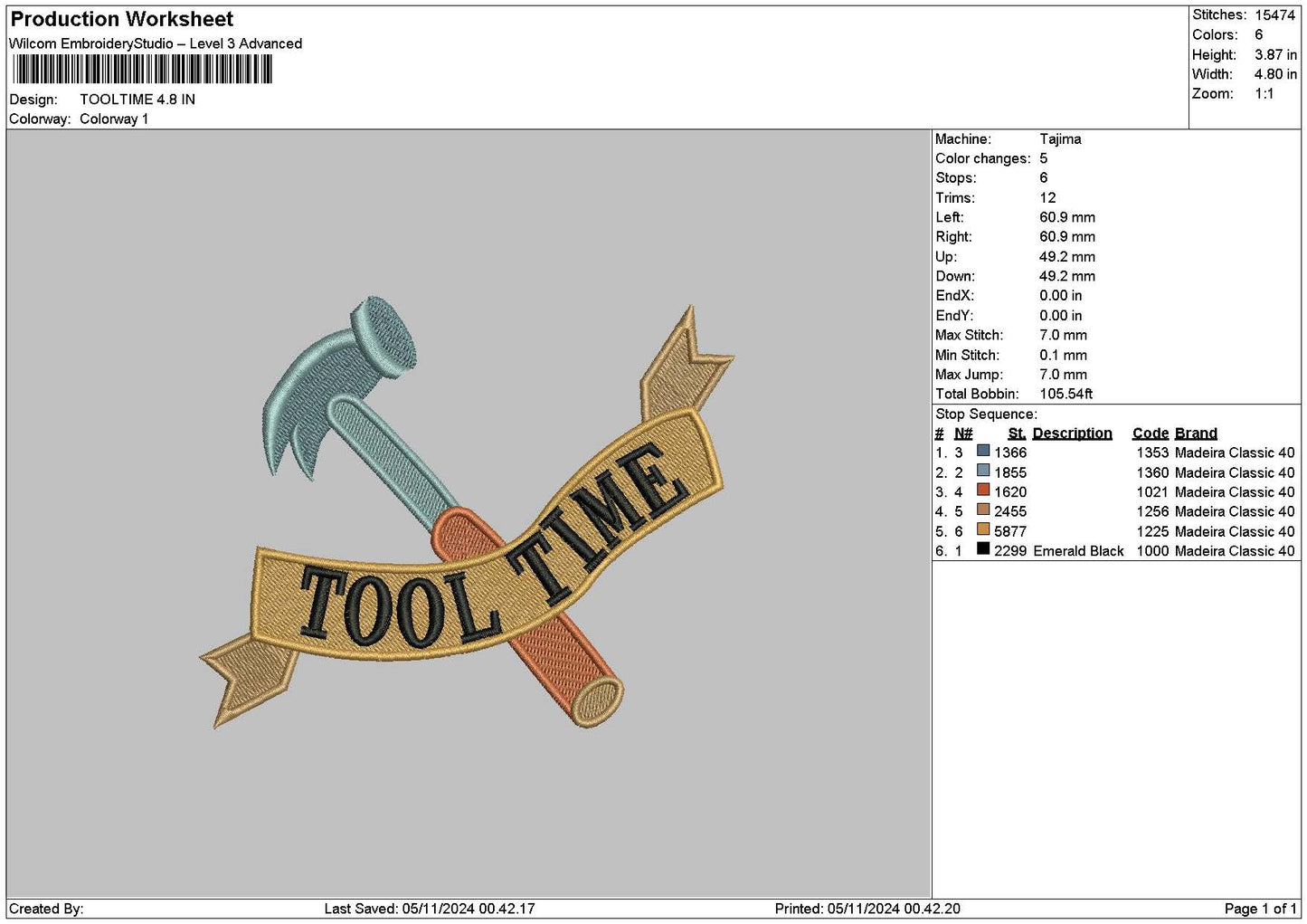 Tooltimetext Embroidery File 6 sizes