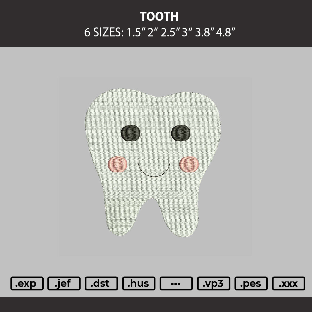 Tooth Text Embroidery Machine Design File 6 sizes