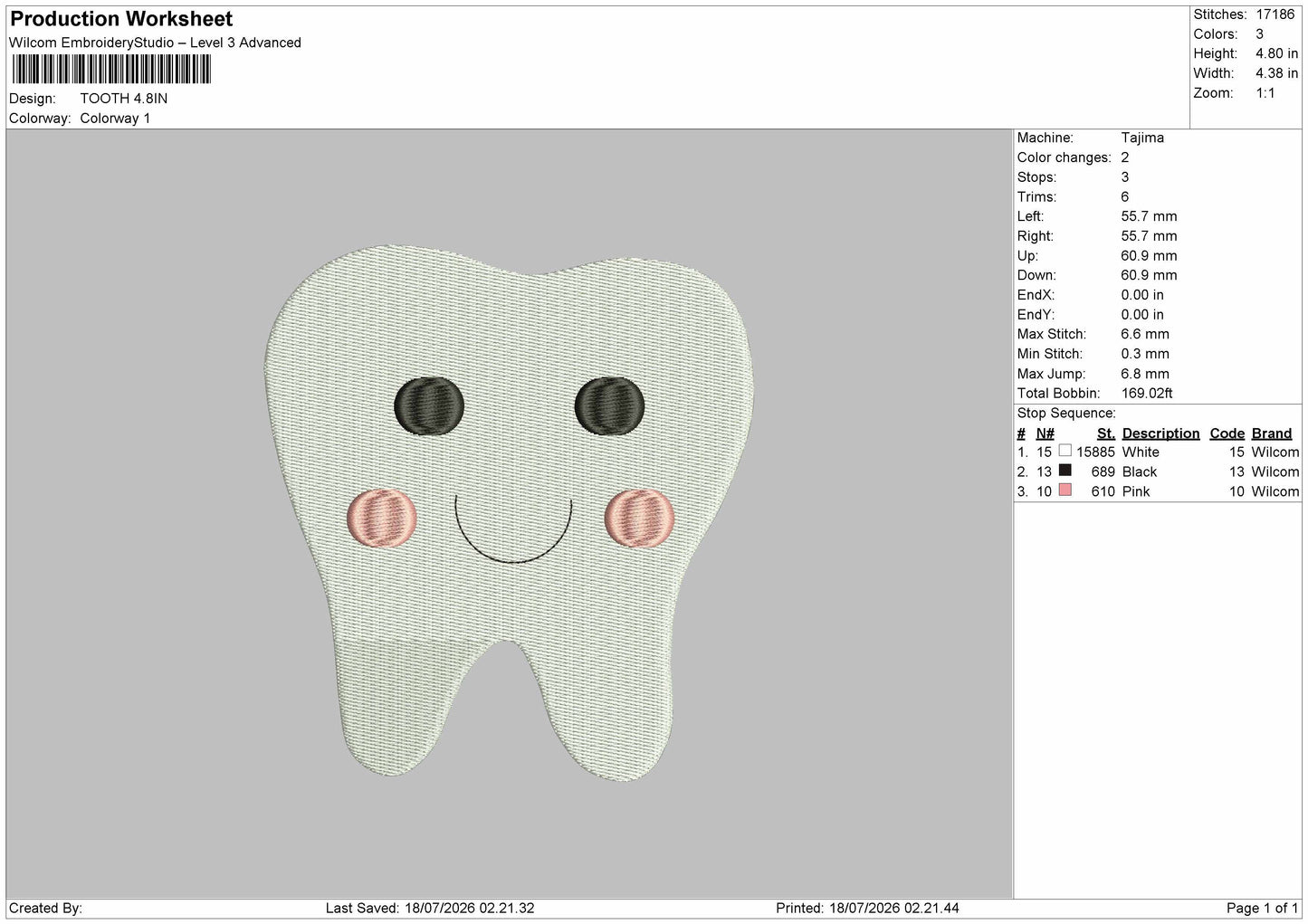 Tooth Text Embroidery Machine Design File 6 sizes