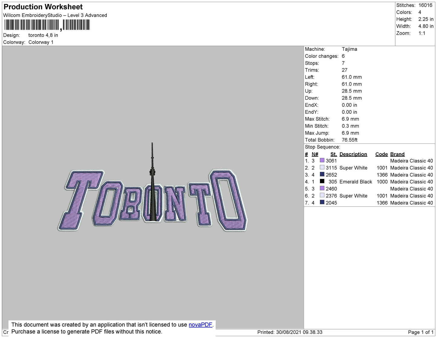 Toronto Text Embroidery File 4 size