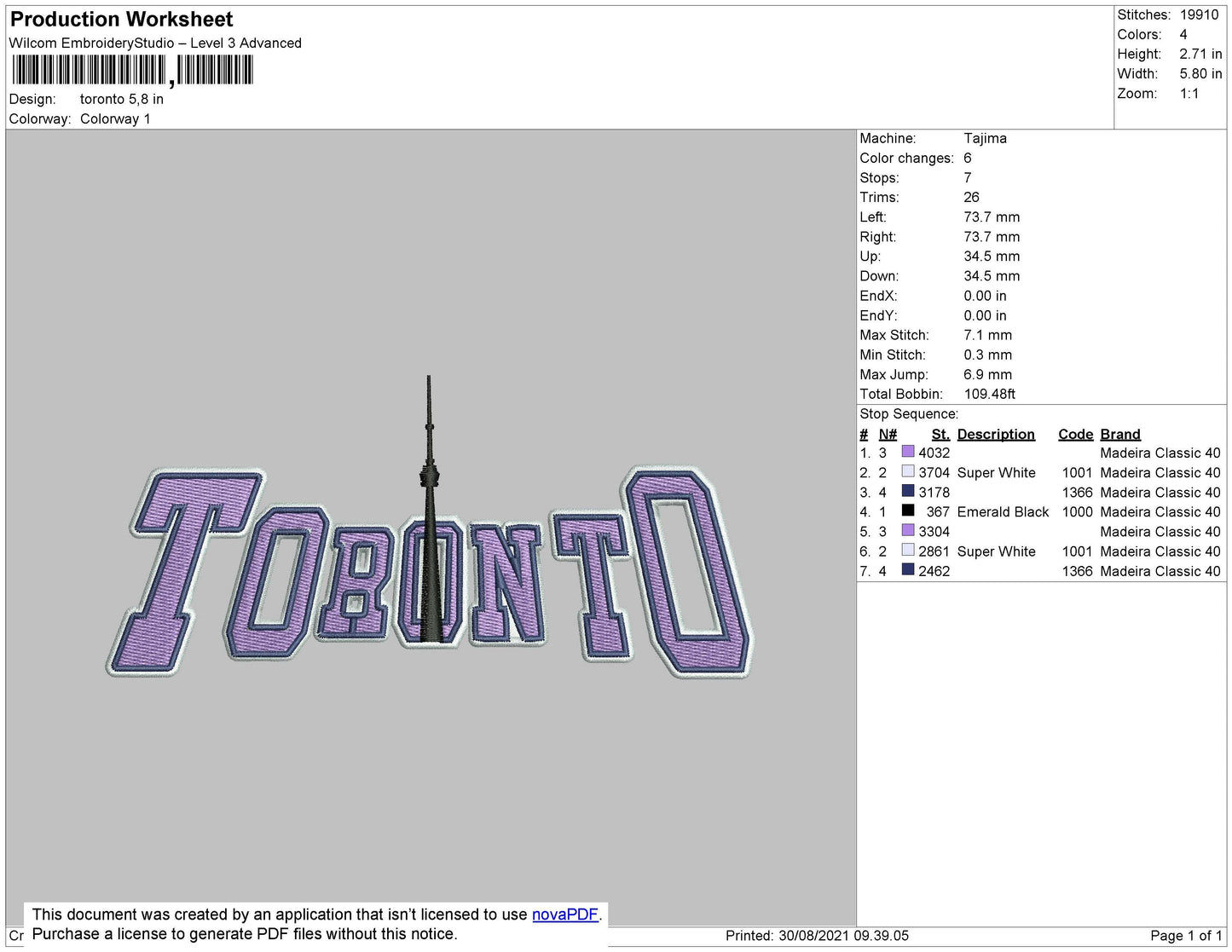Toronto Text Embroidery File 4 size