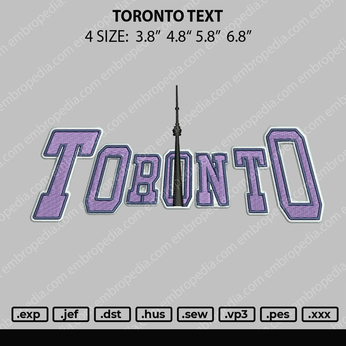 Toronto Text Embroidery File 4 size