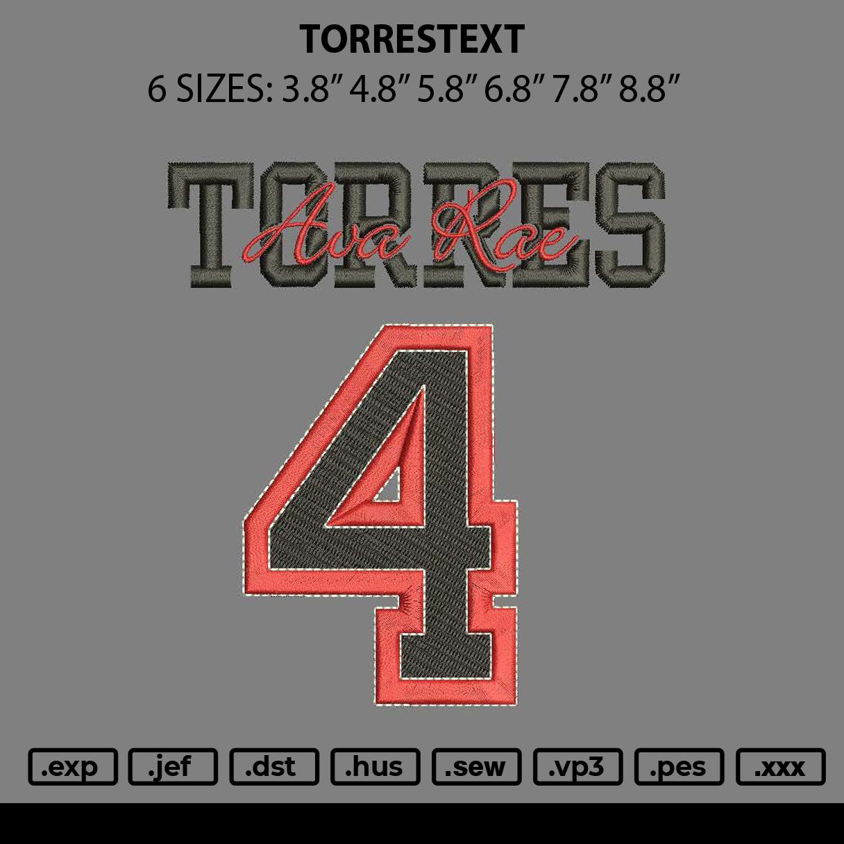 Torrestext Embroidery File 6 sizes