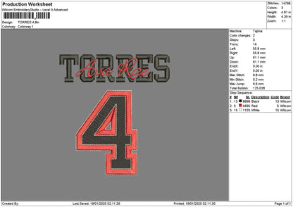 Torrestext Embroidery File 6 sizes