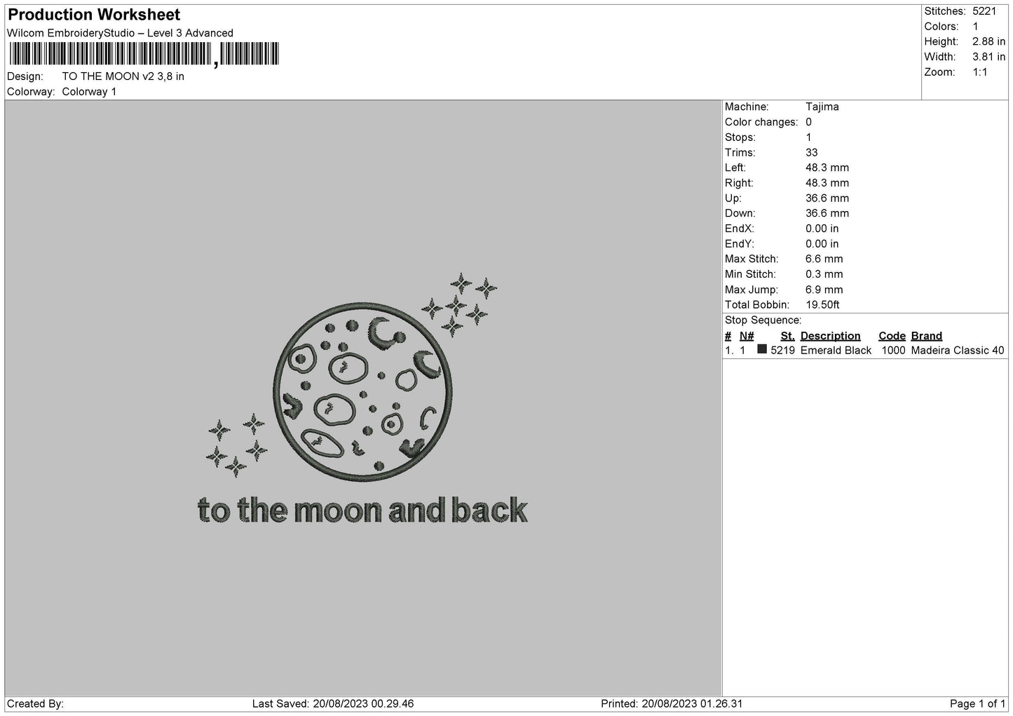To The Moon V2 Embroidery File 6 sizes