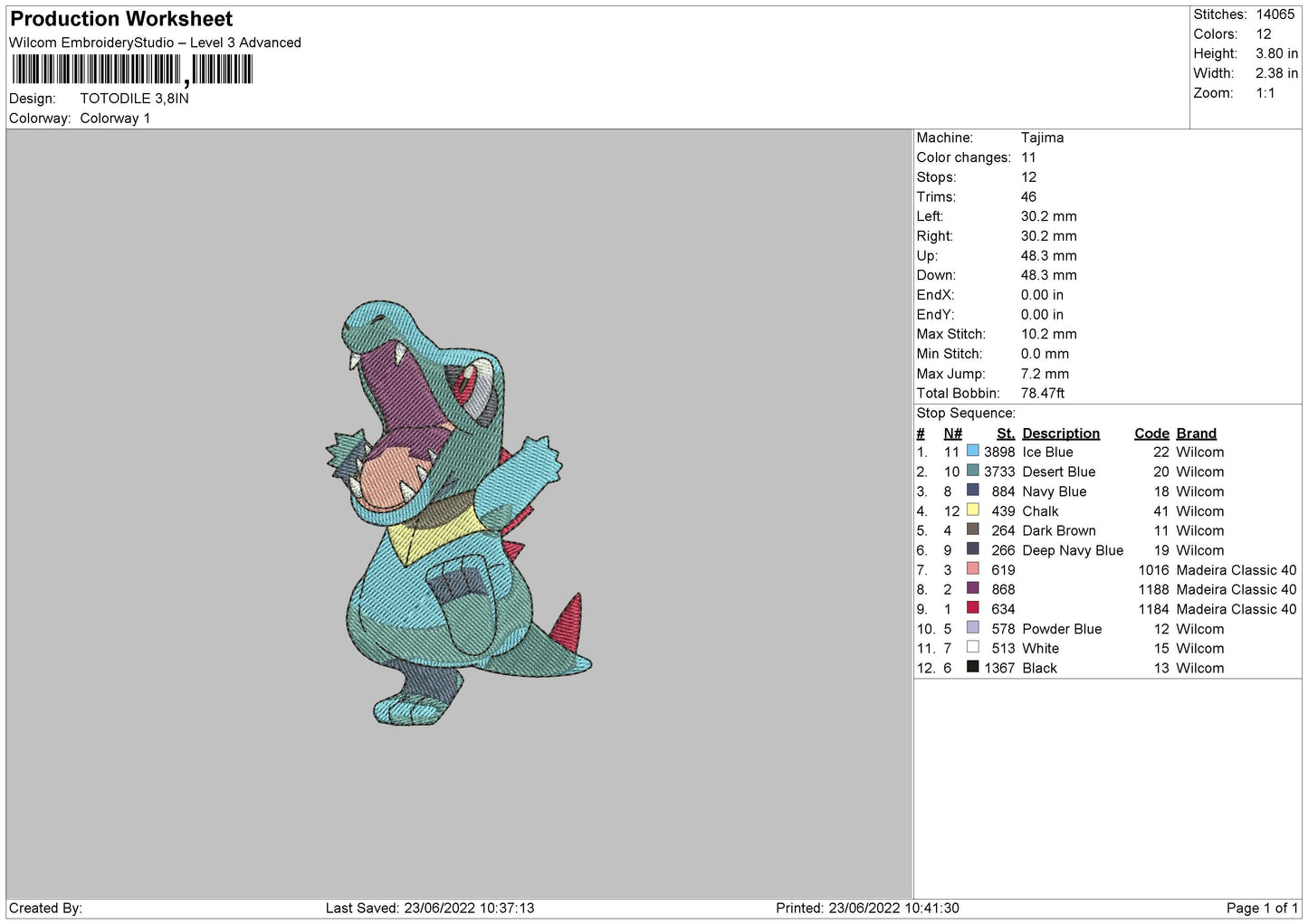 Totodile Embroidery File 4 size
